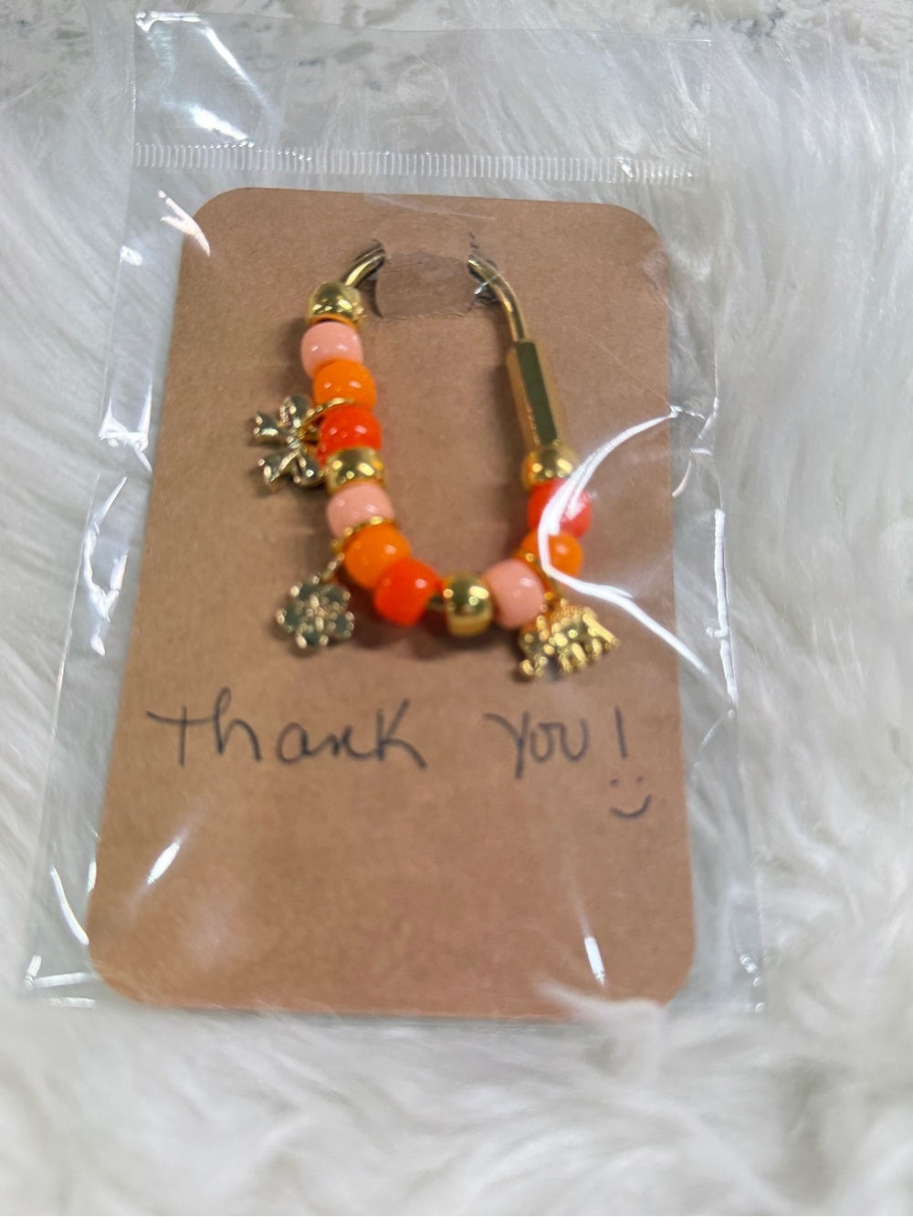 Beaded Charm Hoop Earring in Orange & Pink with Gold Accents